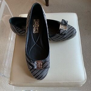Salvatore Ferragamo | black Varena ballet flats with silver studs size 8 1/2
